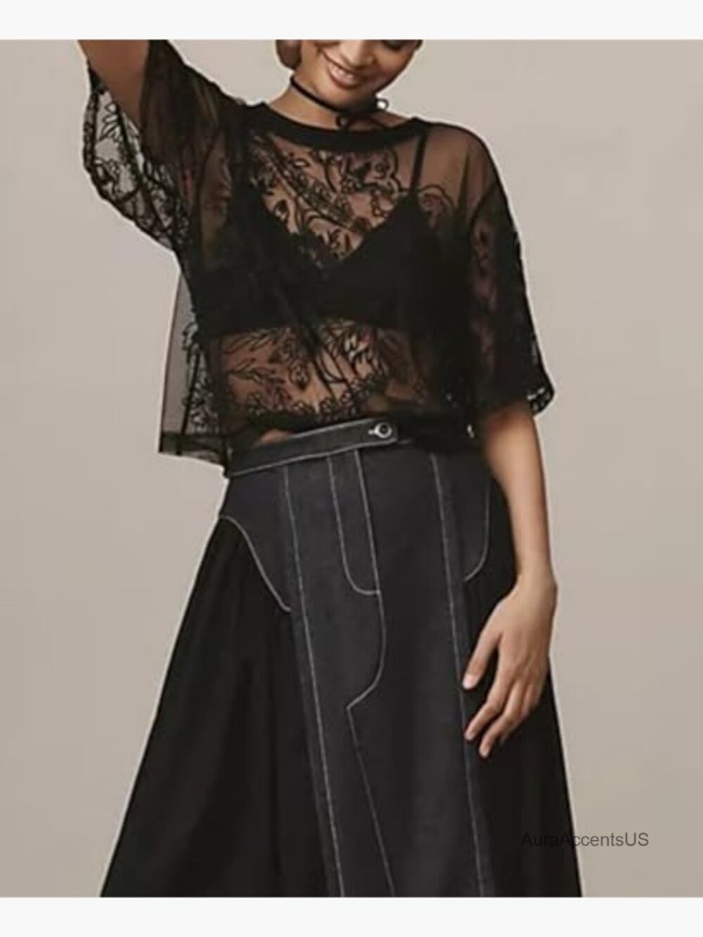 Sexy Lace Mesh 3D Floral Sheer Blouse See Through Layering Shirt Tops - Picture 4 of 7